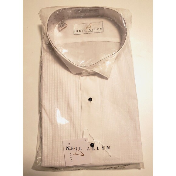 NEIL ALLYN TUXEDO SHIRT 2XL White 37/38 WING COLLAR MPORTED FABRIC Tux Studs Men - Picture 6 of 11